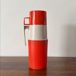 VINTAGE THERMOS - Burnt Orange and Beige Insulated Flask